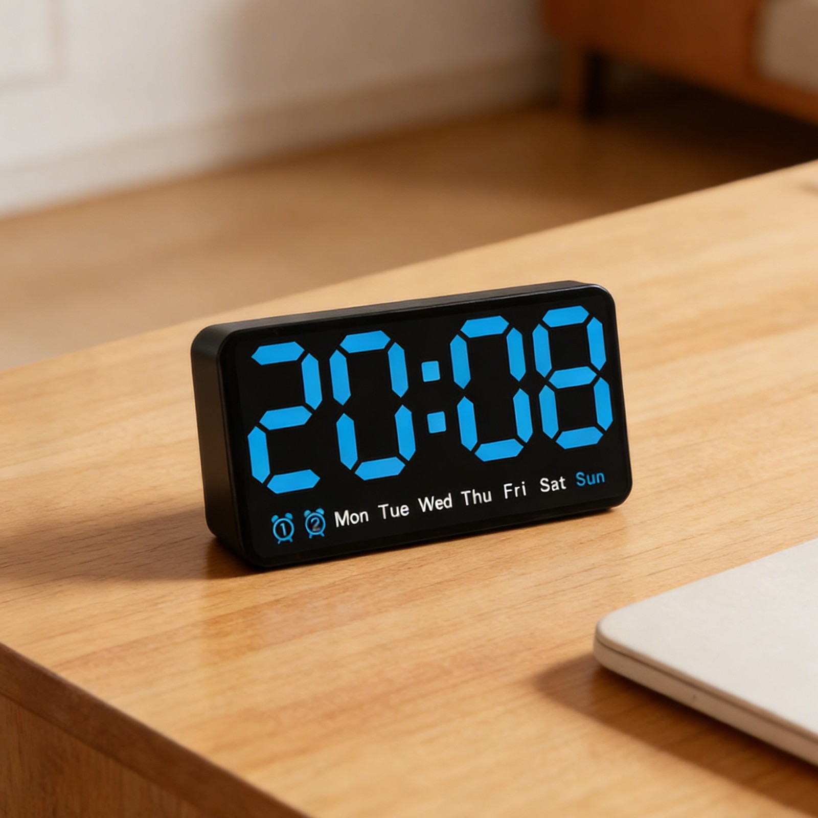 Digital Wall Clock with Large LED Screen Week Display and Adjustable Brightness