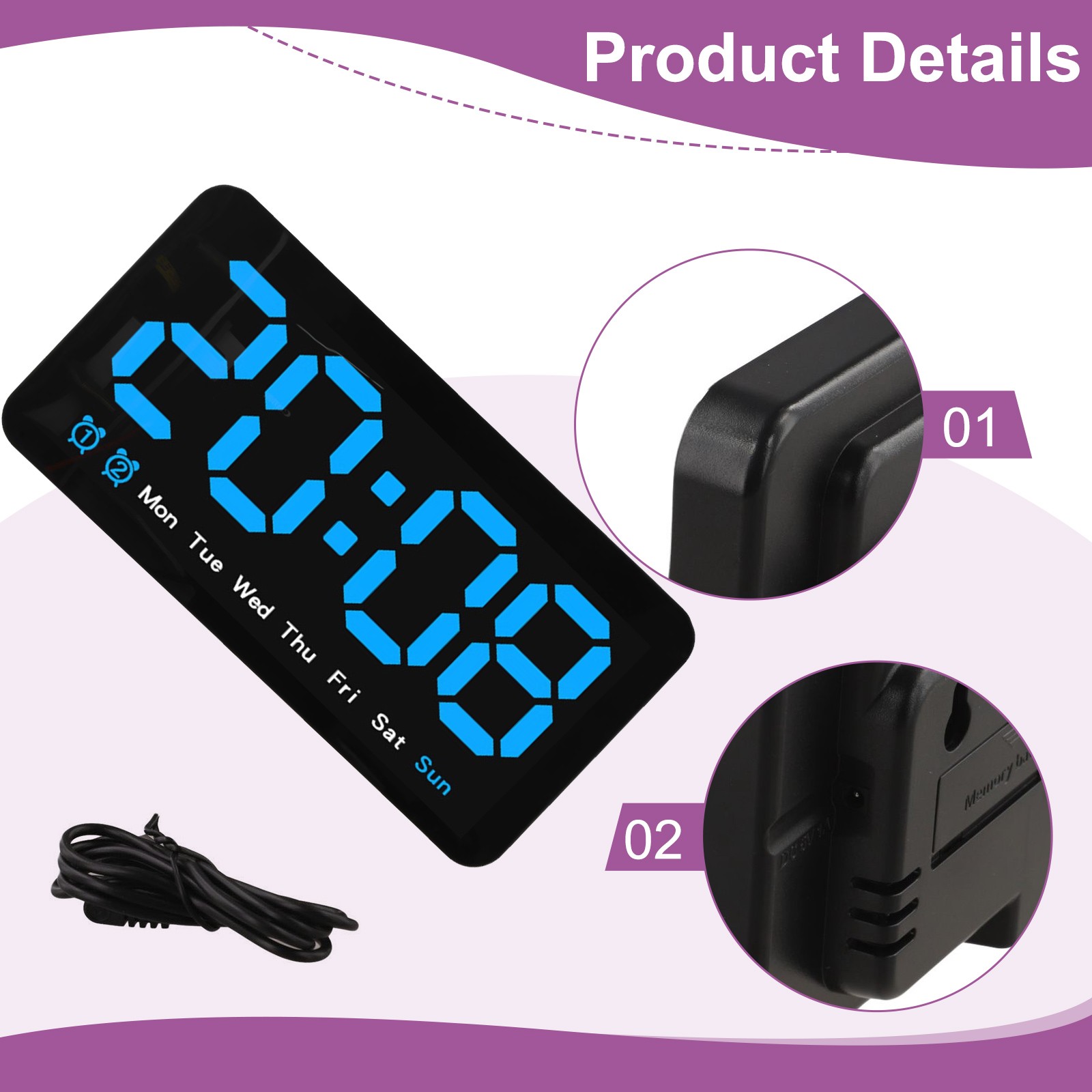 Digital Wall Clock with Large LED Screen Week Display and Adjustable Brightness