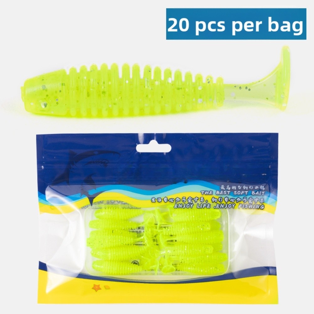 20PCS Soft T Tail Lure Deep Thread Design 16.9x12cm for Bass Trout Multi Depth