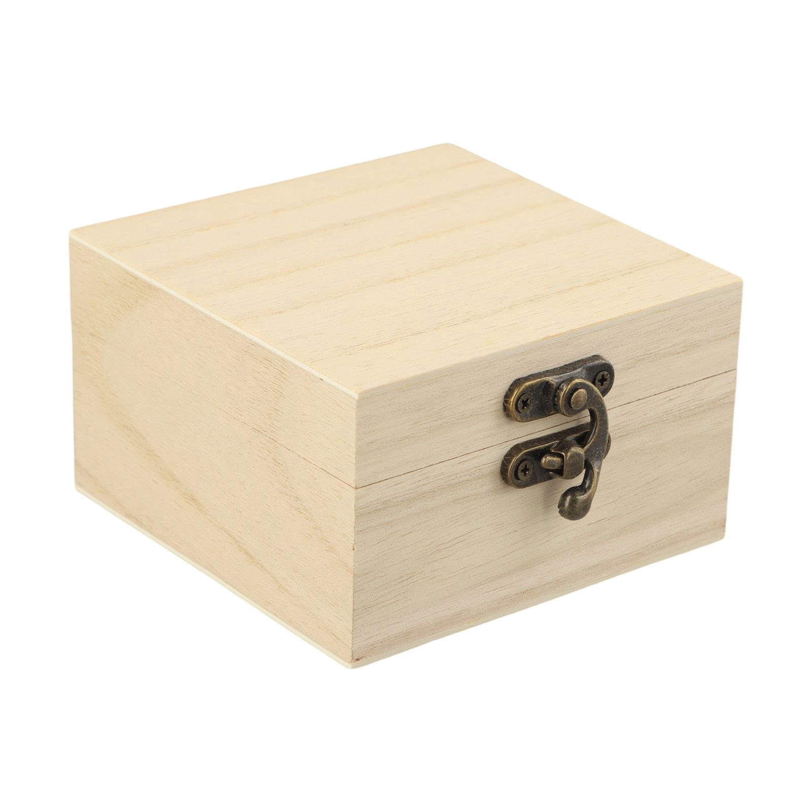 Retro Wooden Storage Box 10x10x6CM Square Shape with Secure Metal Latch