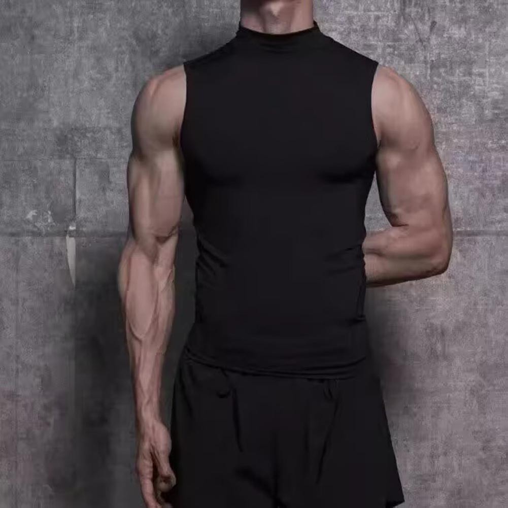 Men Fitness Tank Top Sleeveless Vest – Slim Fit Half High Neck Summer Workout