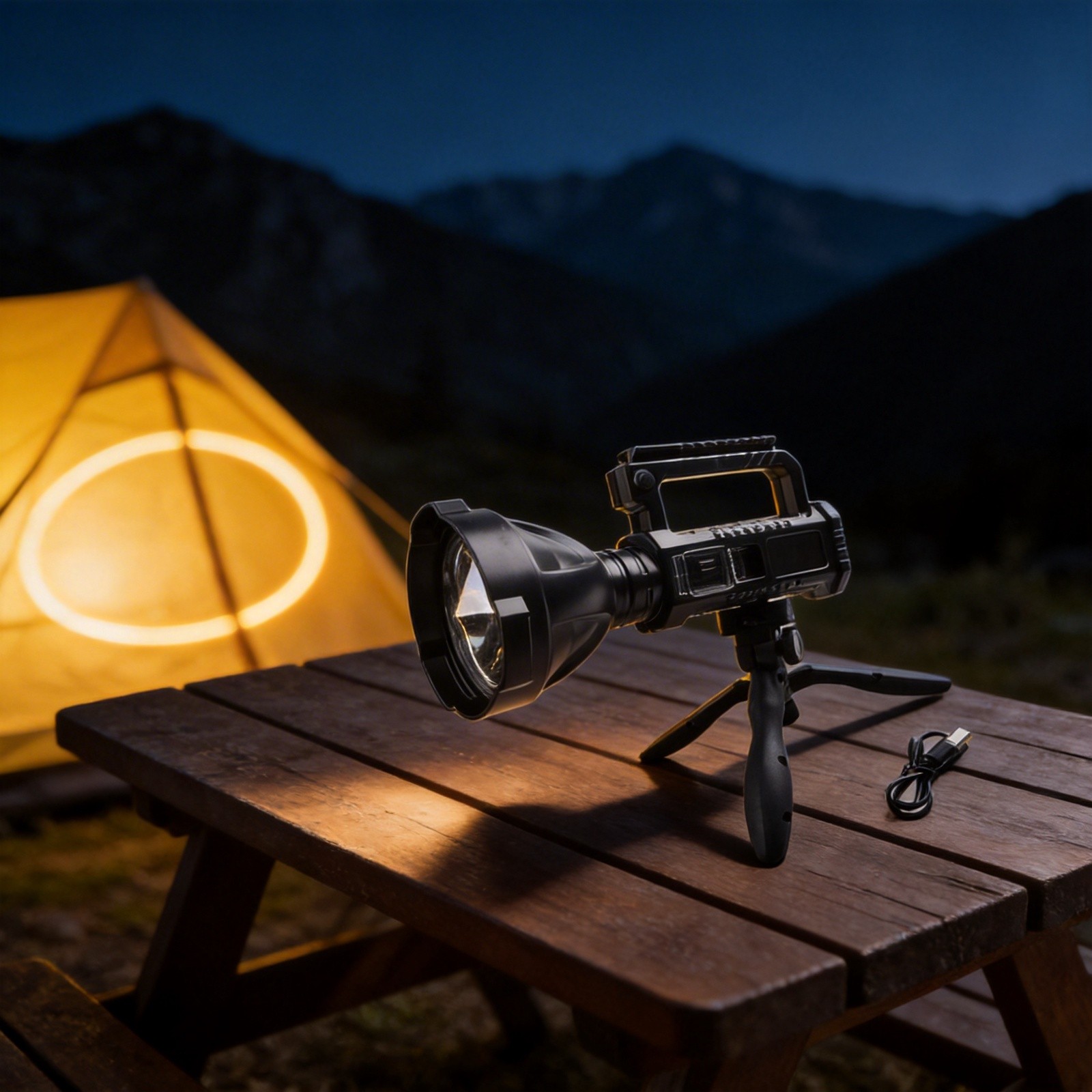 200000 Lumens LED Flashlight with Waterproof Triangular Stand for Camping