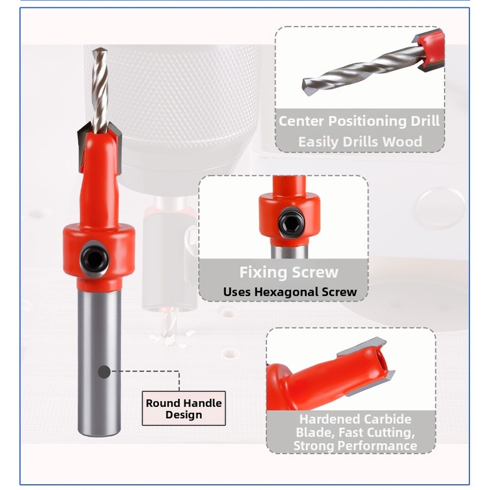 8mm and 10mm Countersink Step Drill Bits with Depth Stop Ring for Wood Drilling