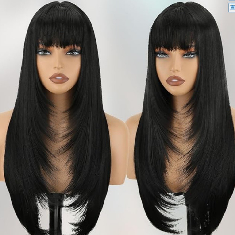 Synthetic Straight with Bangs for Women Natural Appearance 24inch Length