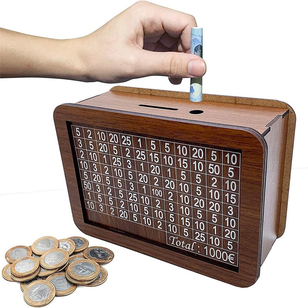 Cash Vault Wooden Savings Box with Educational Visual Progress Tracking System