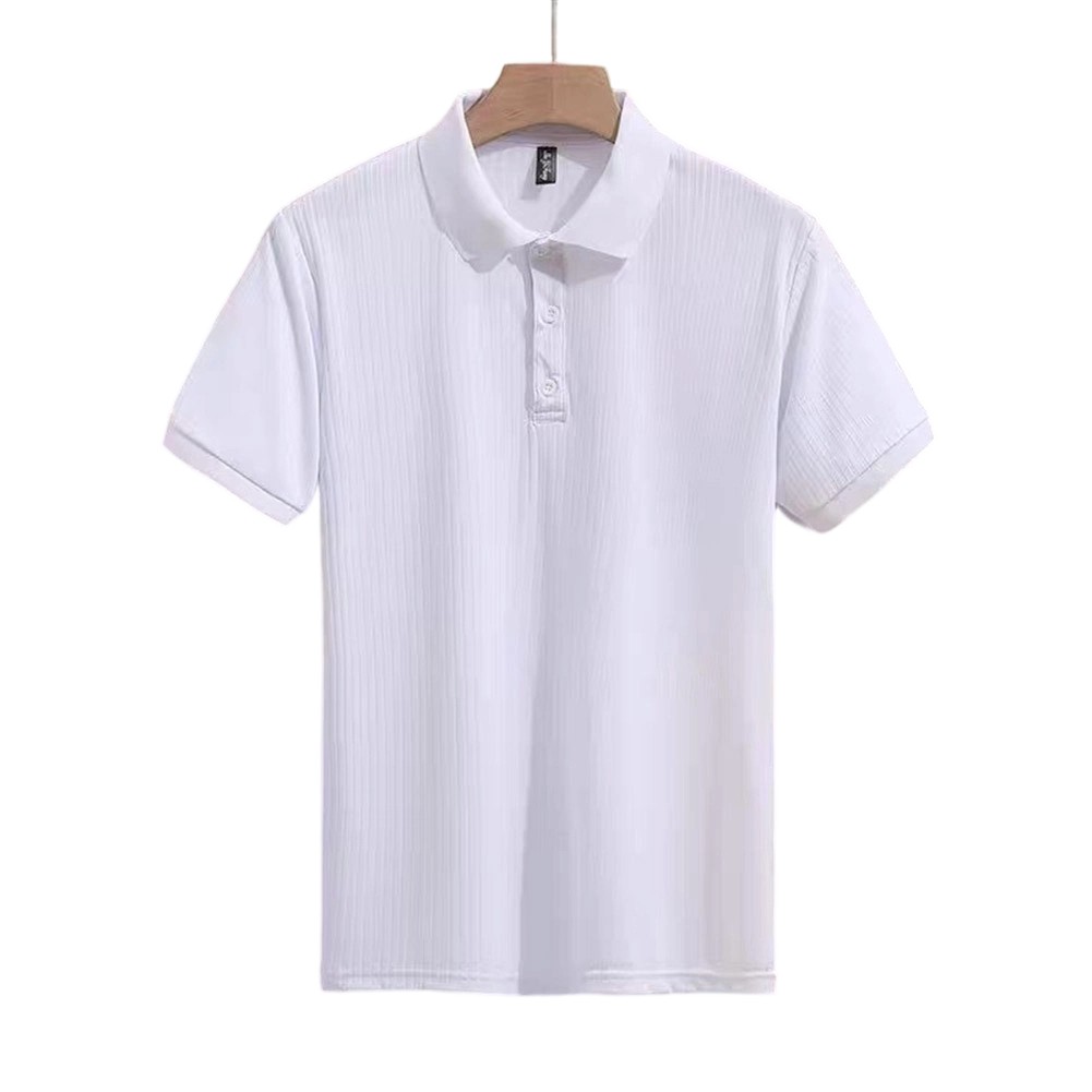 Men’s Striped Shirt Short Sleeve Moisture Wicking Lapel Neckline Slight Stretch