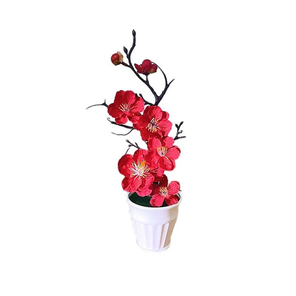 Realistic Artificial Plum Blossom in Pot for Living Room Bedroom For Desk
