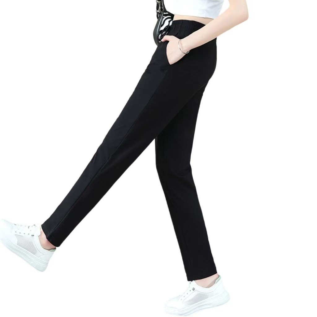 Womens Ice Silk Sweatpants Plus Size 95% Polyester 5% Spandex Straight Trousers