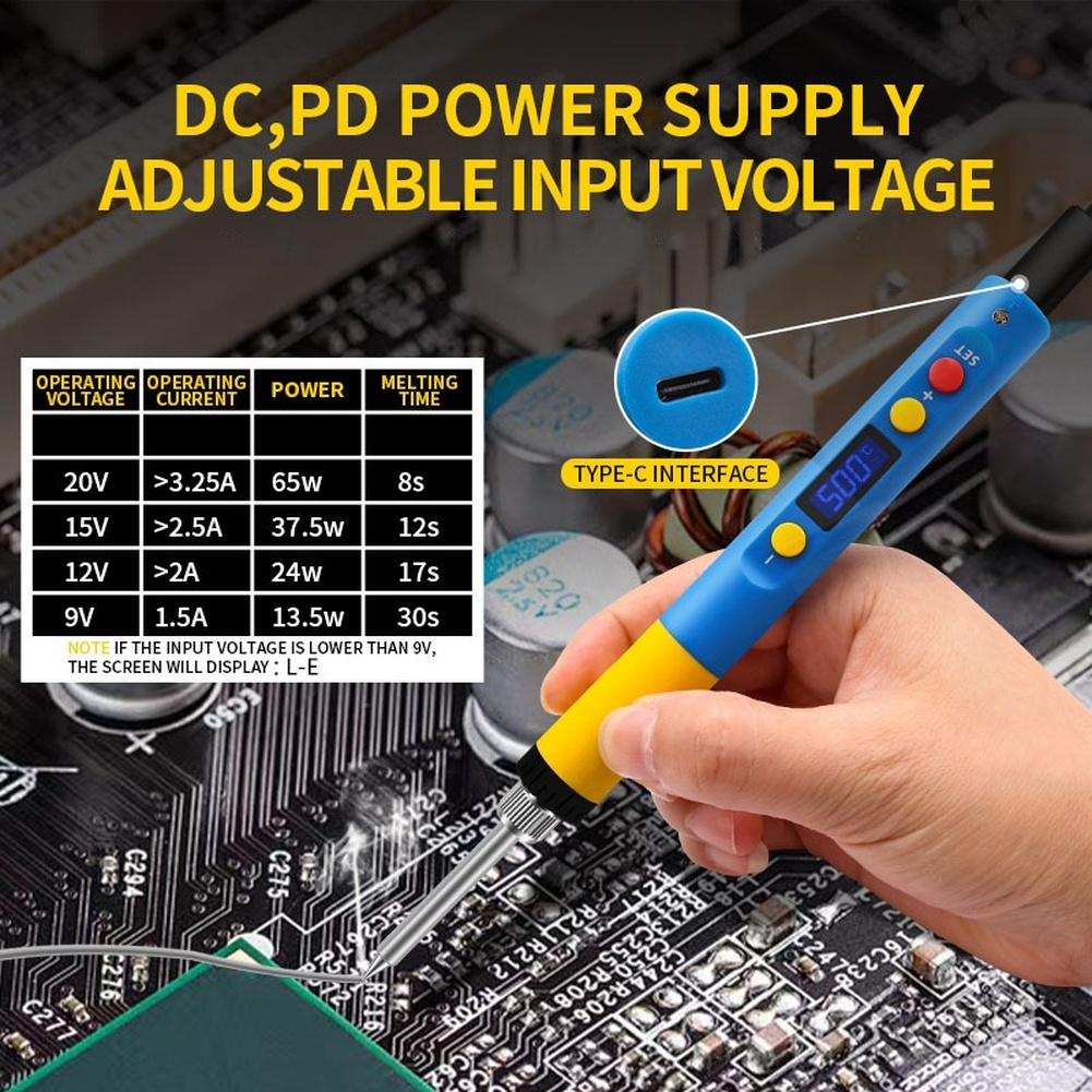 Type C PD/QC Compatible 65W Soldering Iron with LED Temperature Display