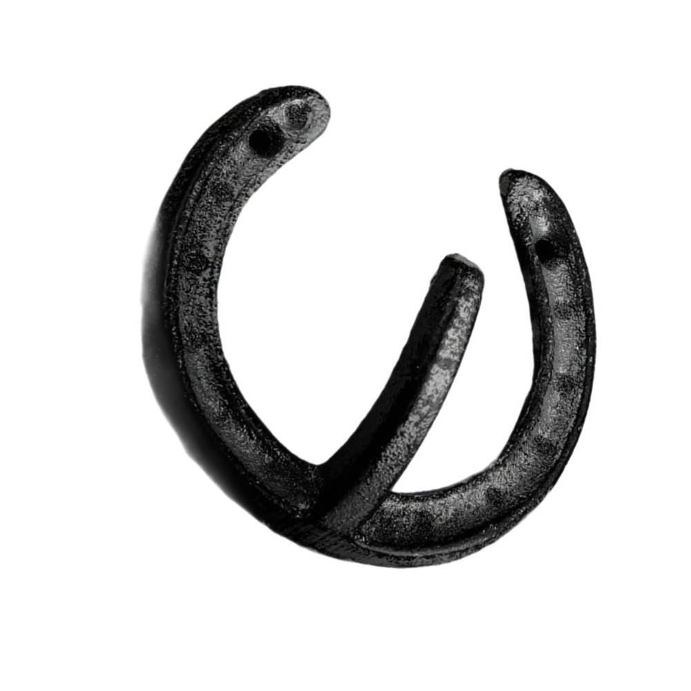 Rustic Black Cast Iron Horseshoe Wall Hook for Bedroom Closet Entryway