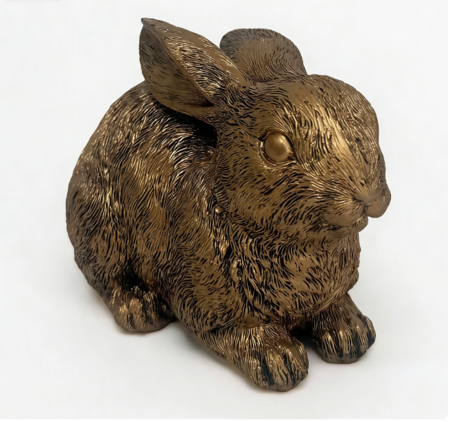 Resin Rabbit Statue with Retro Copper Finish for Spring Themed Room Decor