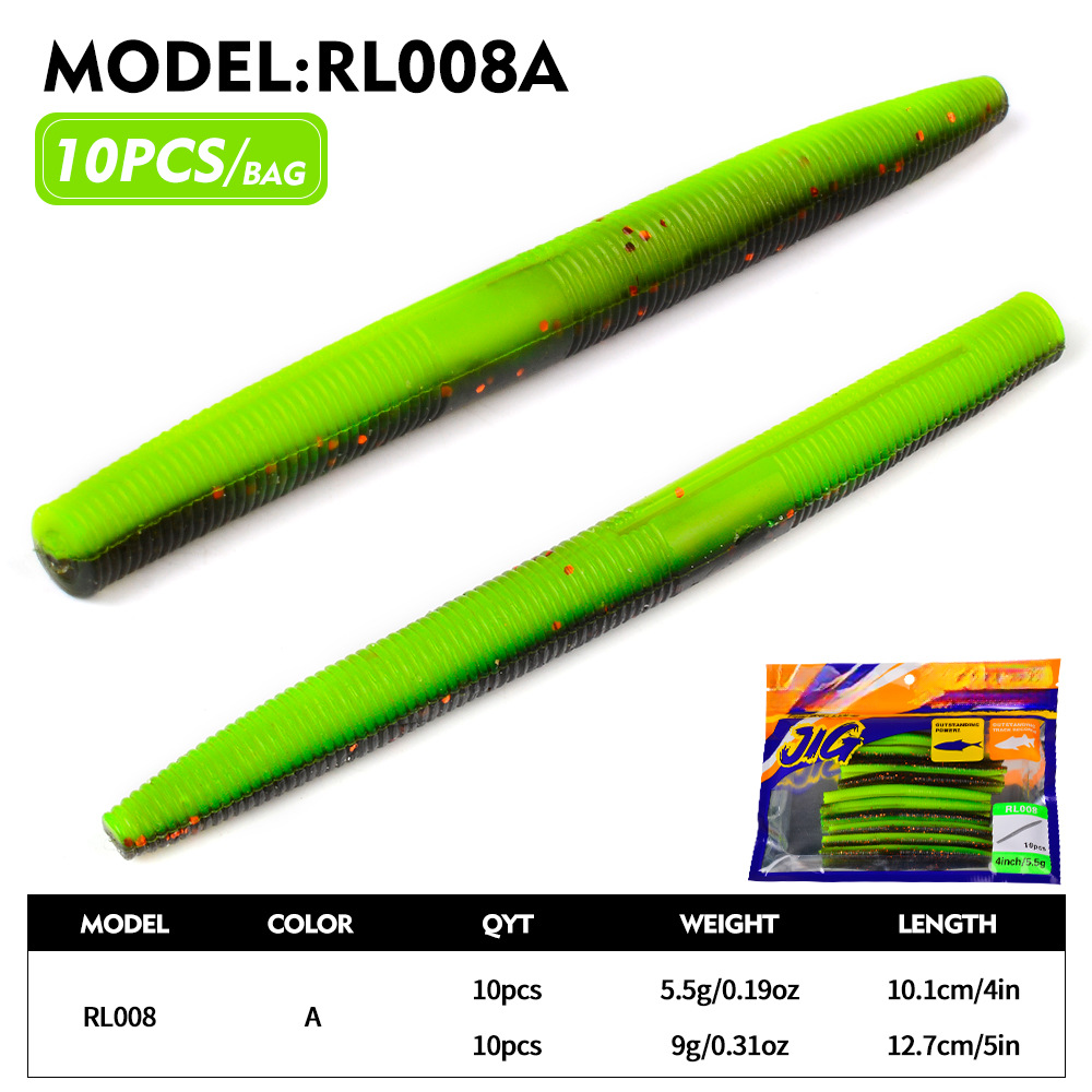 10pcs Soft Plastic Worm Lure PVC Bait for Bass Trout Freshwater Saltwater Fish
