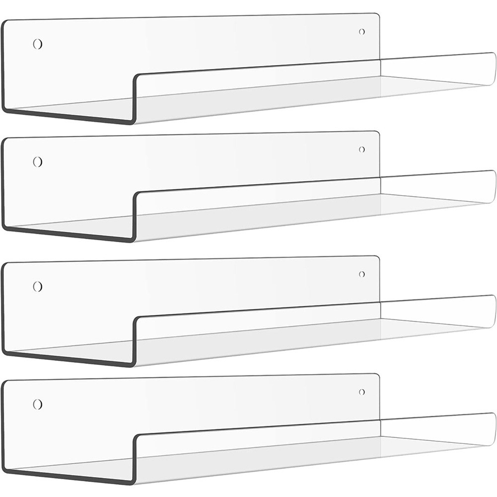 Floating For Wall Shelves Extra Clear 15x4x2 in PS Material Set of 4 6