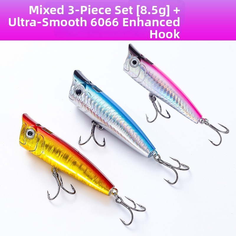 3 Pack Popper Fishing Lure Floating Topwater Bait 7.5cm 9cm for Bass Pike