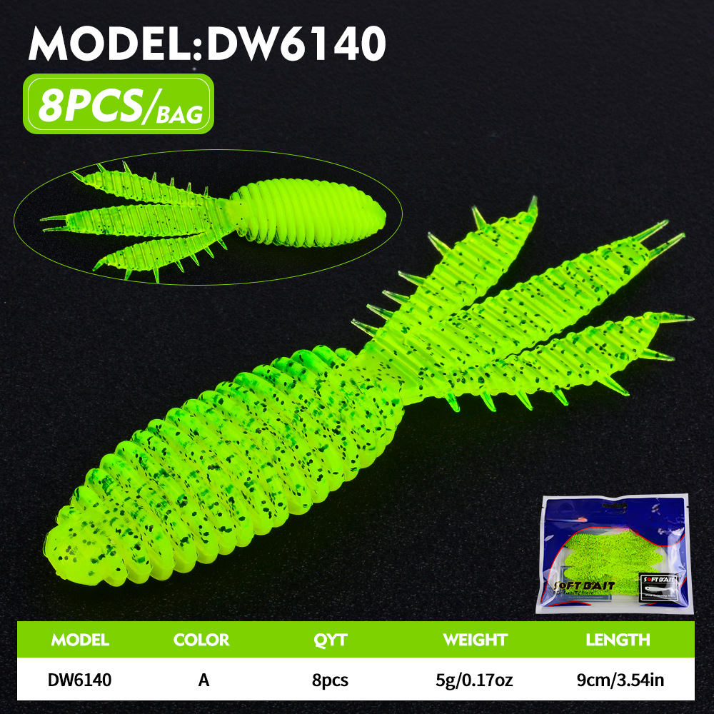 9cm Triple Tail Flat Soft Bait 8pcs for Bass Angling and for perch Fishing