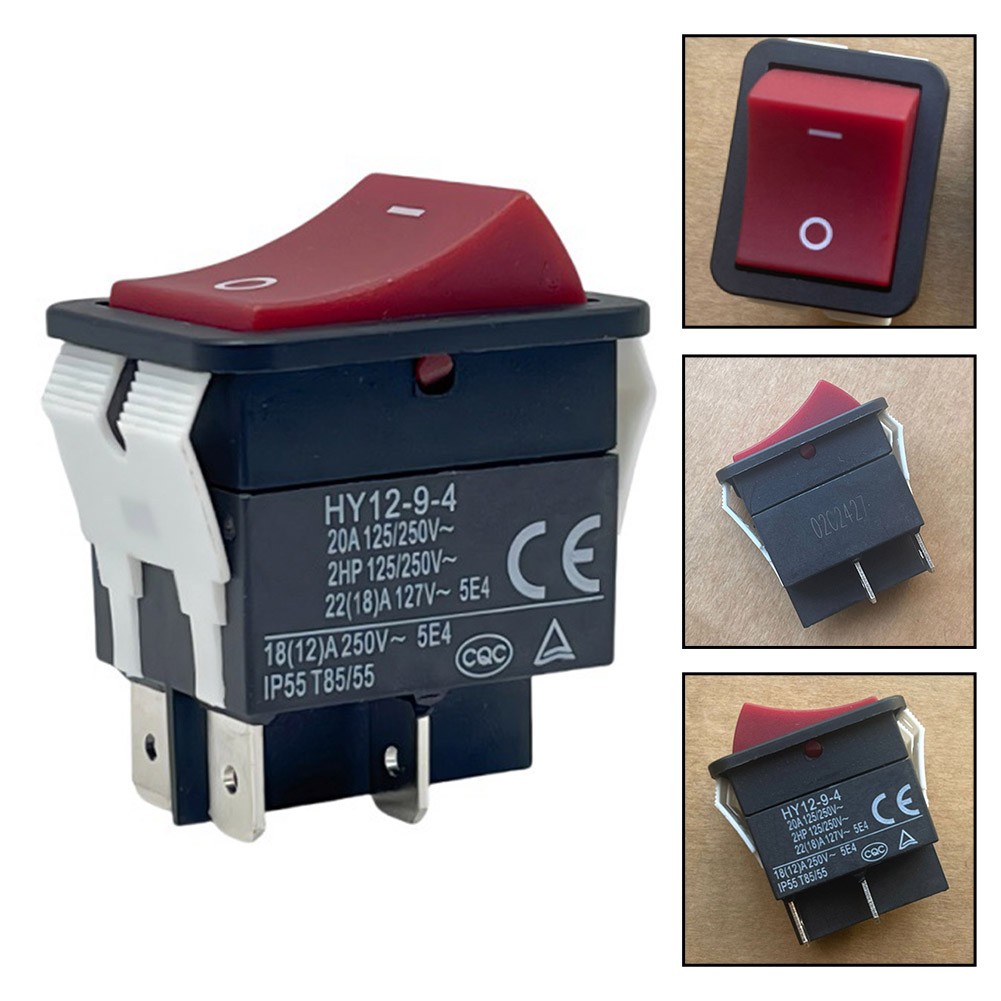 Rocker Switch HY12-9-4 20A 125/250V AC Square Head for Table Saw Power Control