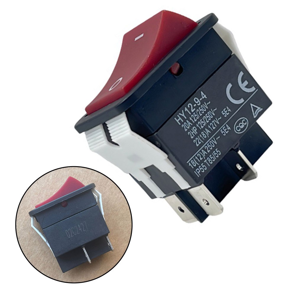 Rocker Switch HY12-9-4 20A 125/250V AC Square Head for Table Saw Power Control