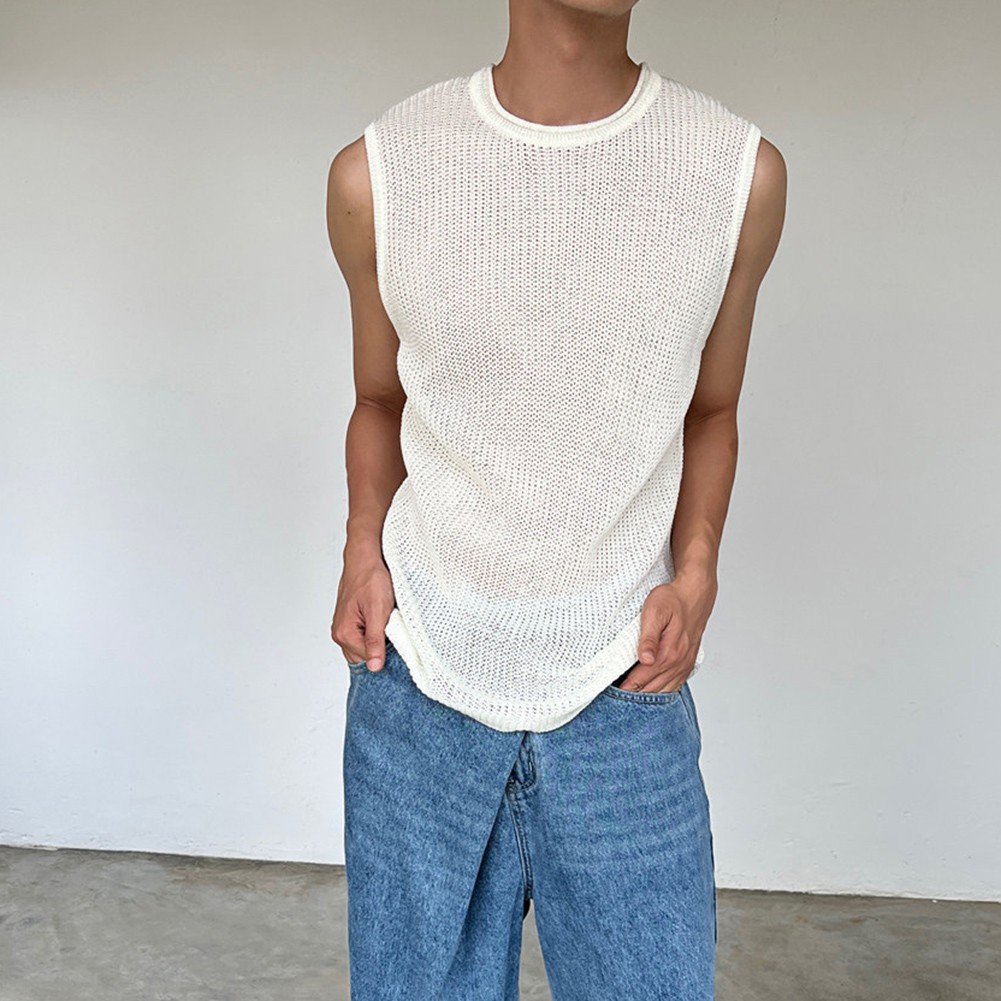Casual Wear Daily Wear Men’s Tank Top Knitted Vest Knitted Fabric Regular Length
