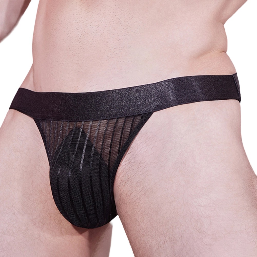 Men’s Low Rise Striped Briefs Transparent Mesh Bulge Pouch 95% Nylon 5% Spandex