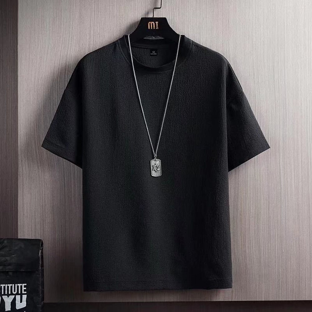 Men’s Casual T-Shirt Loose Short Sleeve Splicing Texture Spring Summer