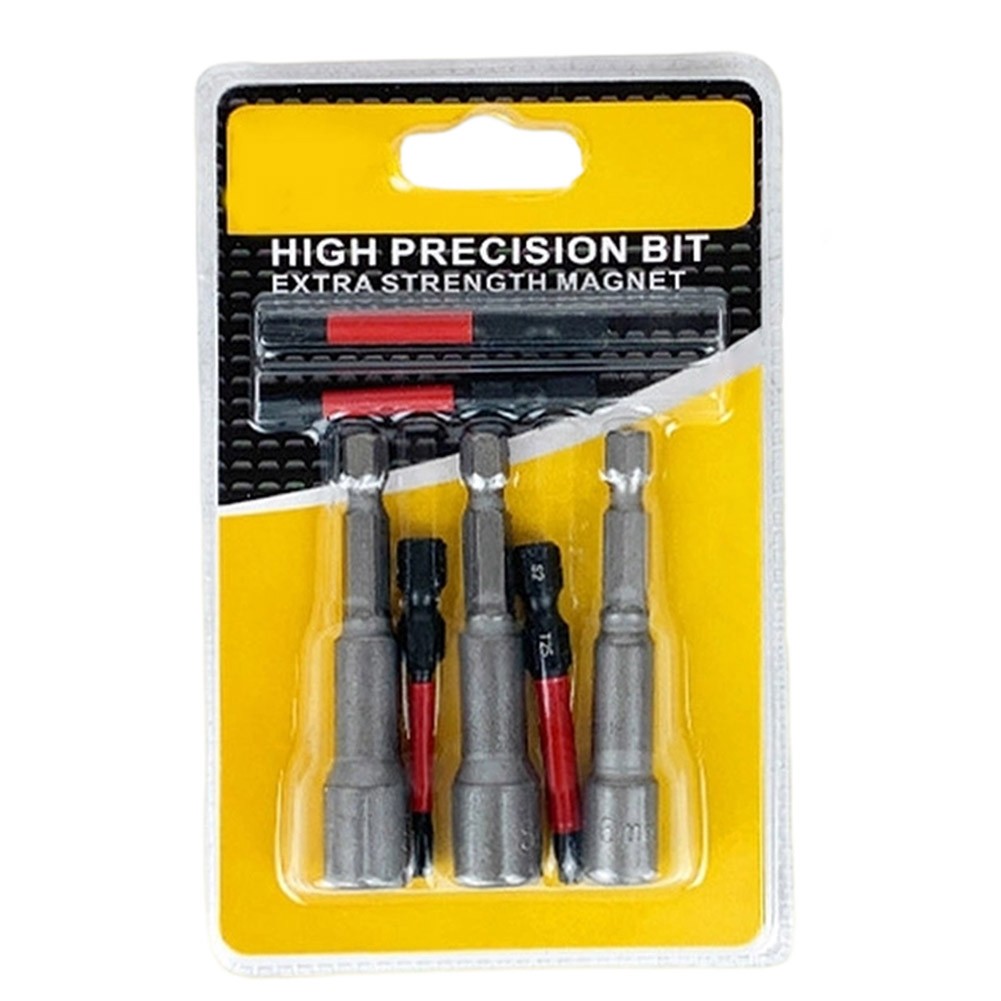 7PCS Magnetic Bit Set with Extended Socket for Pistol Drill and Mechanical Use