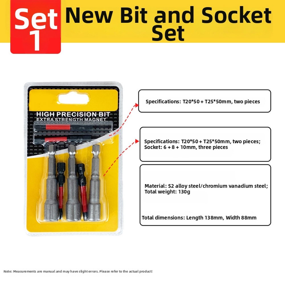 7PCS Magnetic Bit Set with Extended Socket for Pistol Drill and Mechanical Use