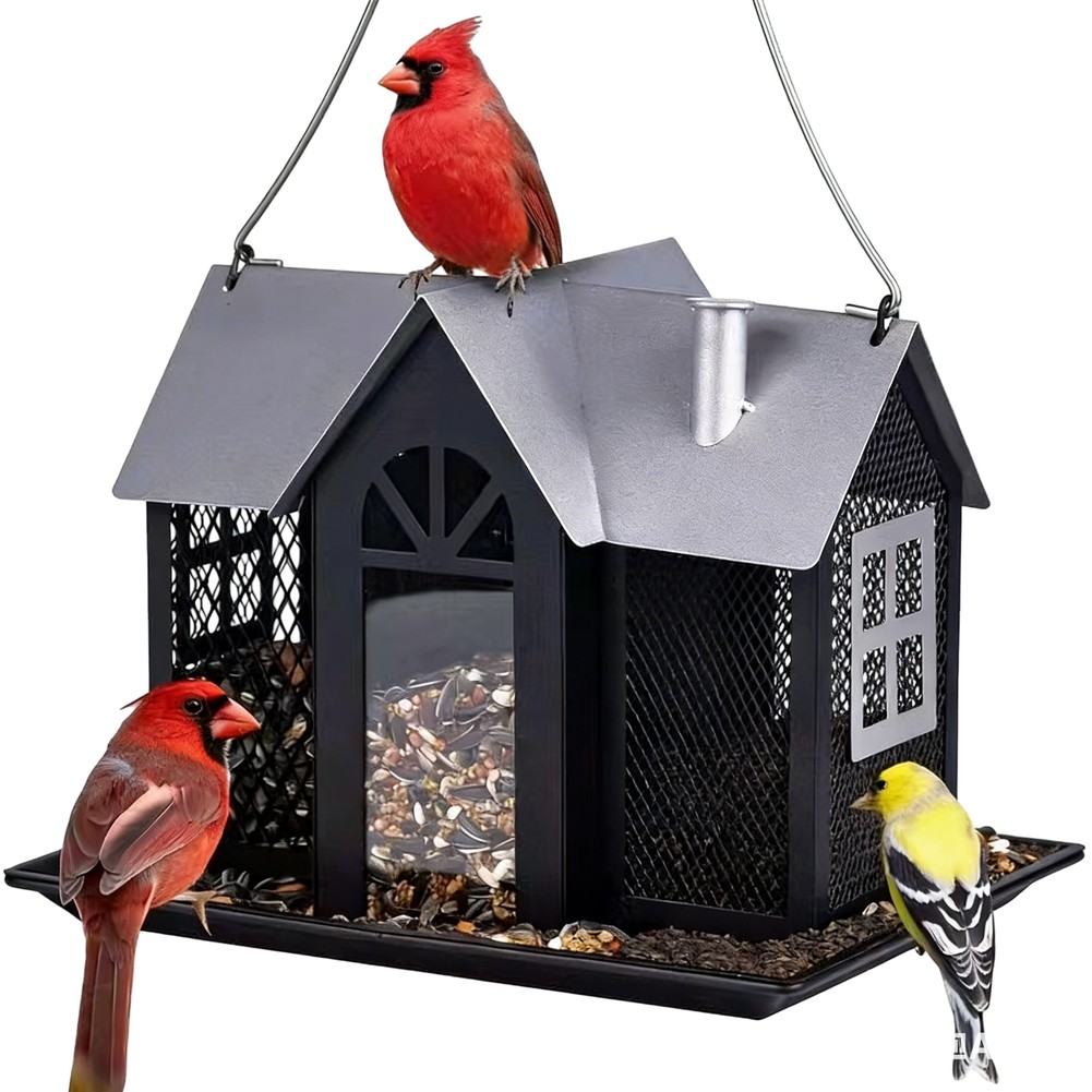 Squirrel Proof Solar Bird Feeder House for Outdoors Hanging Metal Construction