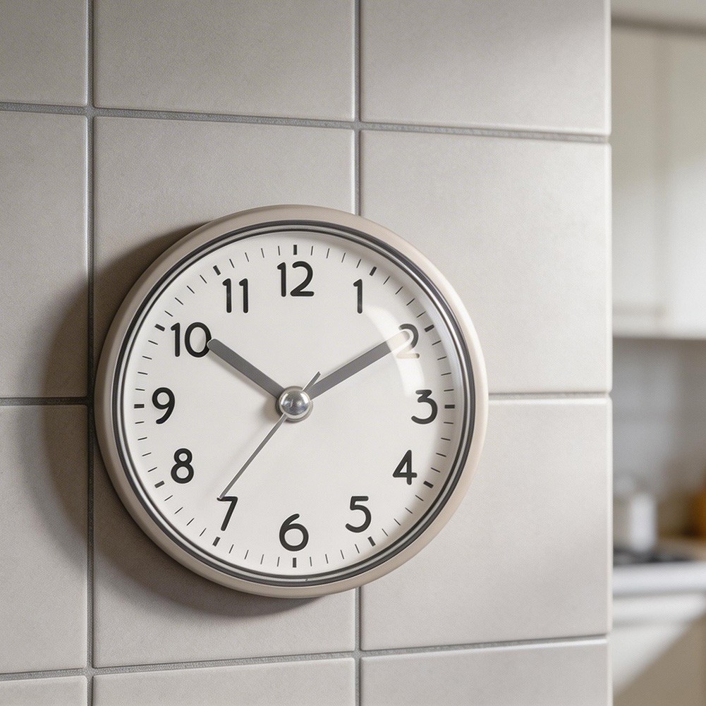 Quartz Movement Silent Wall Clock with Sucker for Bathroom For Kitchen Decor