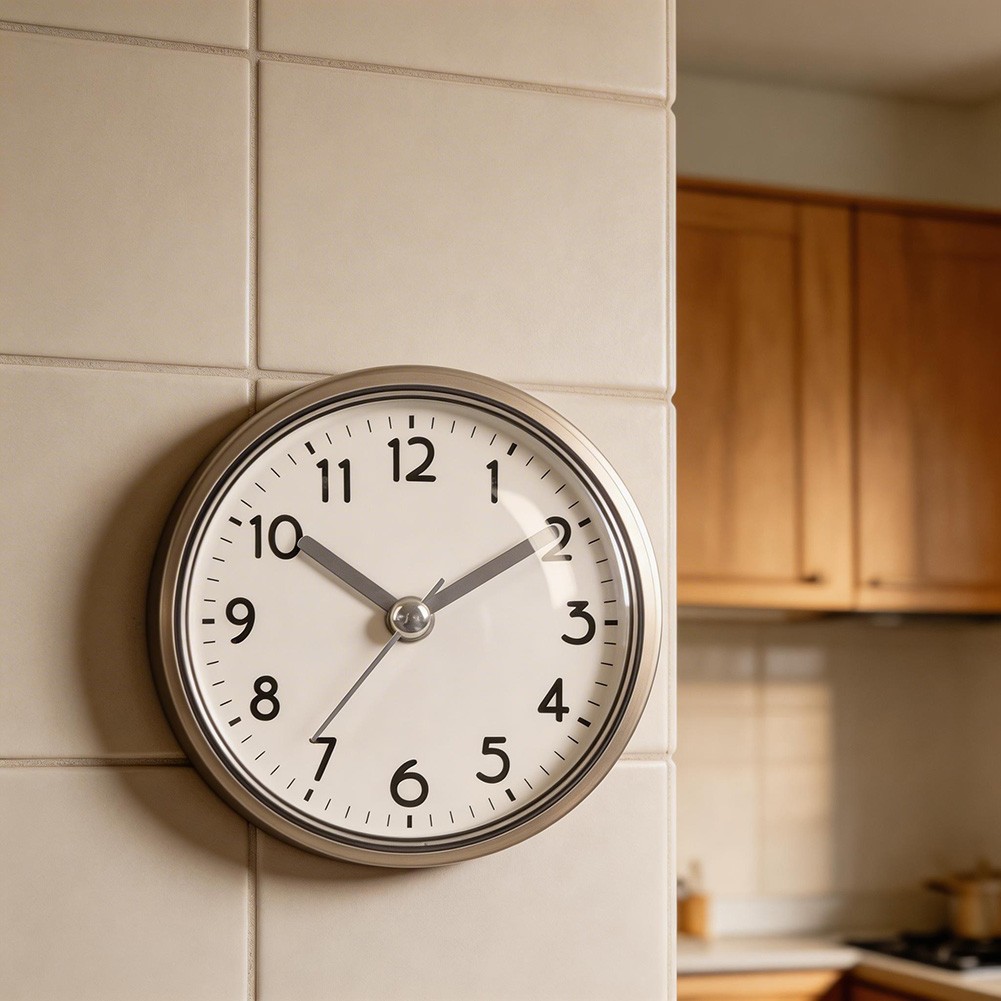 Quartz Movement Silent Wall Clock with Sucker for Bathroom For Kitchen Decor