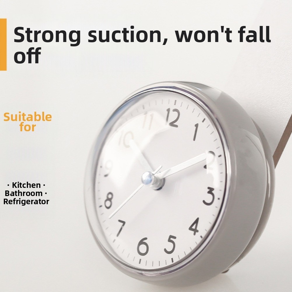 Quartz Movement Silent Wall Clock with Sucker for Bathroom For Kitchen Decor