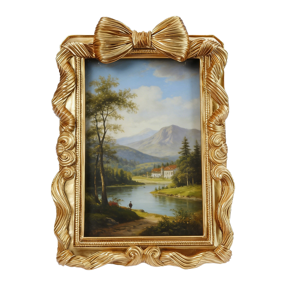 Gold Finished Resin Picture Frame 8x5.62in 9.25x6.69in Carved Floral Bow