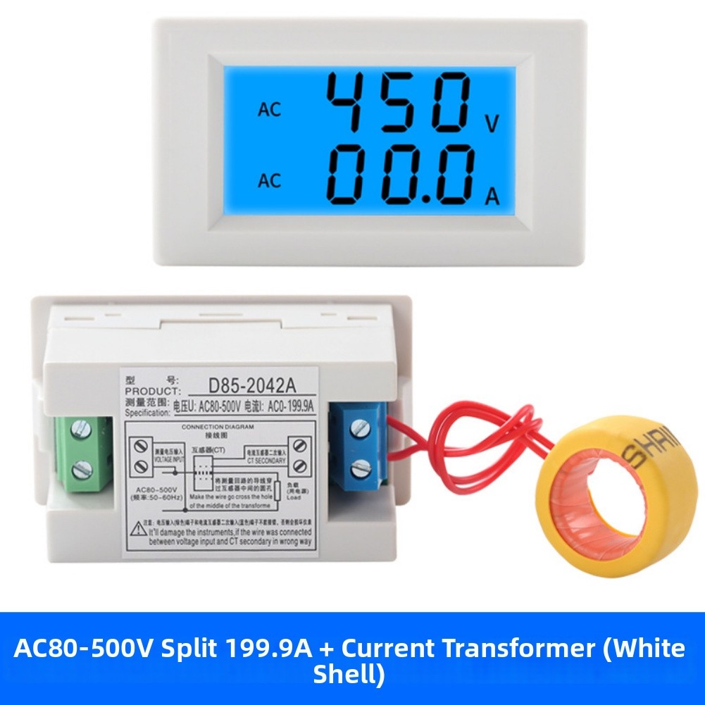 Embedded AC Voltmeter Ammeter Dual LCD 80-500V 100A 68x38mm Cutout Size