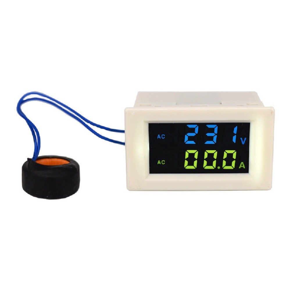 Embedded AC Voltmeter Ammeter Dual LCD 80-500V 100A 68x38mm Cutout Size