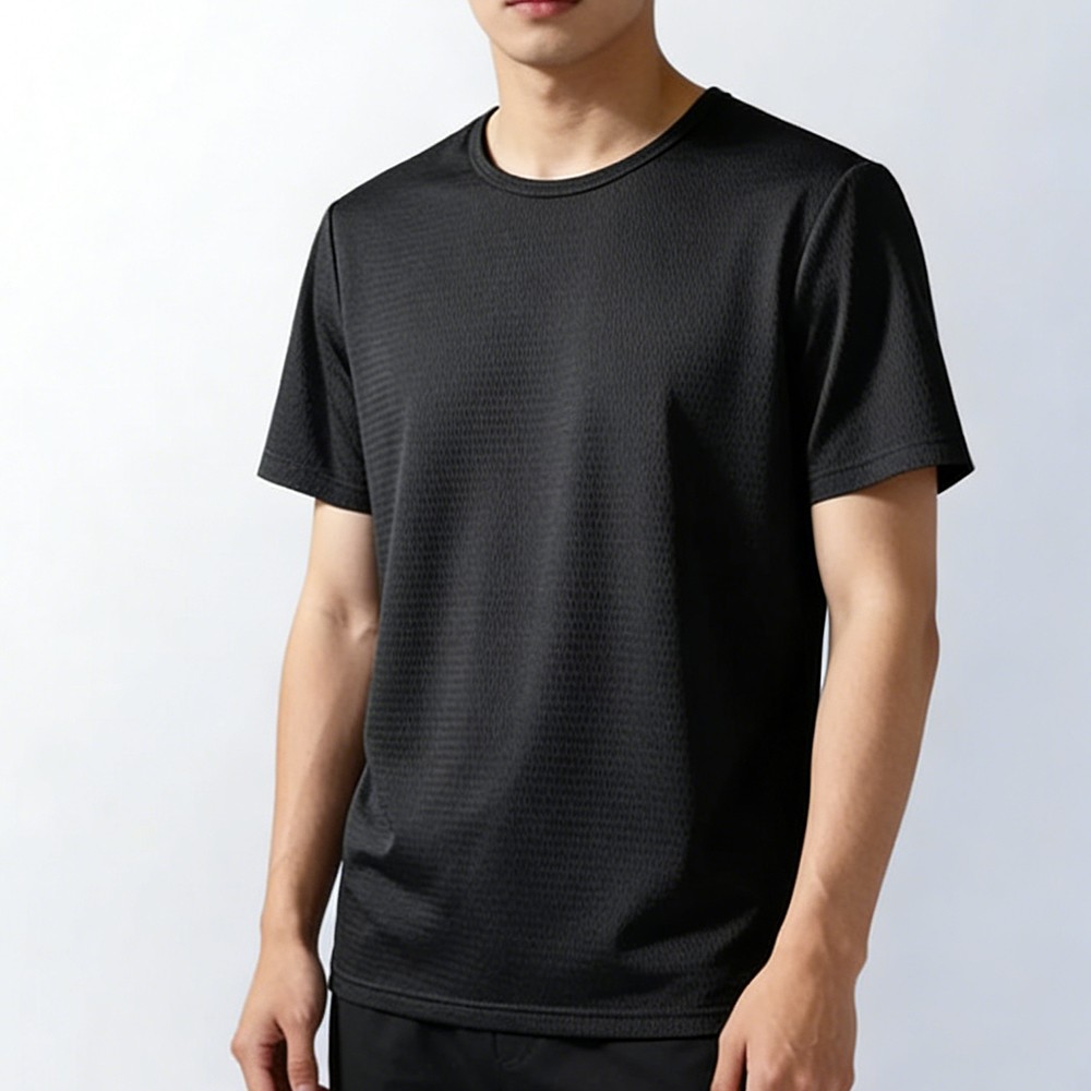Ice Silk Men’s Short Sleeve Top Pure Color Regular Fit for All Activities