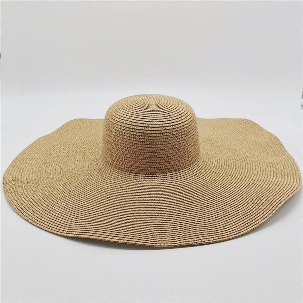 Straw Sun Hat with Large Brim for Beach Travel Windproof Lightweight Use