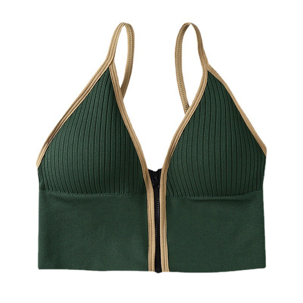 Womens Seamless Cotton Zipper Camisole Padded Cups V Neck U Back Wirefree Vest - Afbeelding 29 van 33