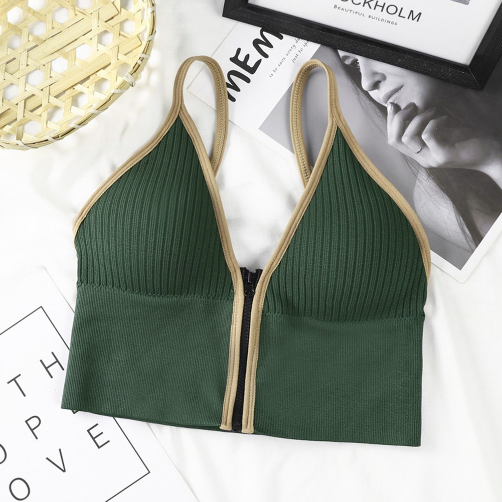 Womens Seamless Cotton Zipper Camisole Padded Cups V Neck U Back Wirefree Vest - Afbeelding 27 van 33