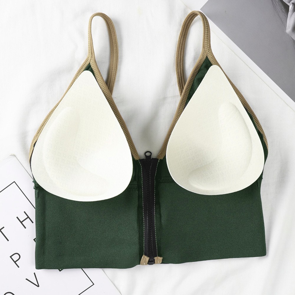 Womens Seamless Cotton Zipper Camisole Padded Cups V Neck U Back Wirefree Vest - Afbeelding 31 van 33