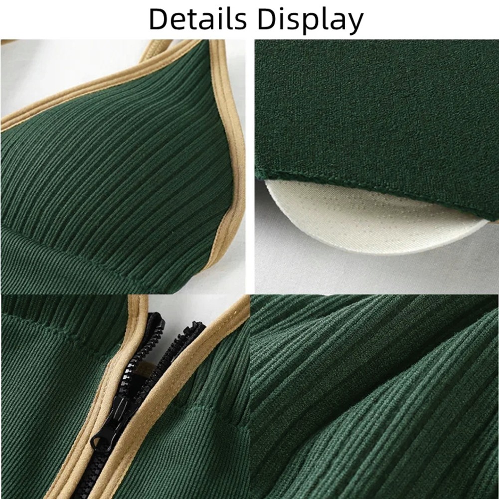 Womens Seamless Cotton Zipper Camisole Padded Cups V Neck U Back Wirefree Vest - Afbeelding 28 van 33