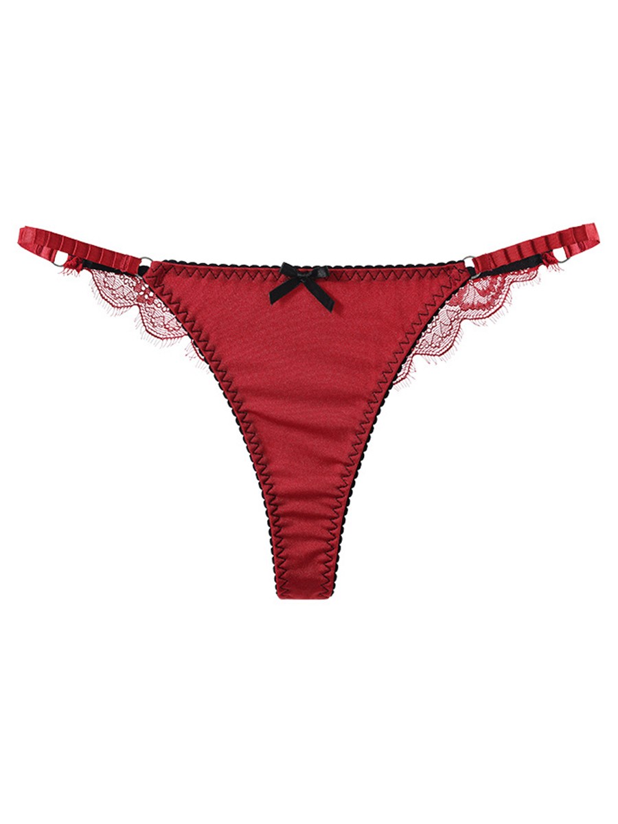 Women’s Polyester Bow Lace Thong Underwear Breathable for Slim Fit Regular