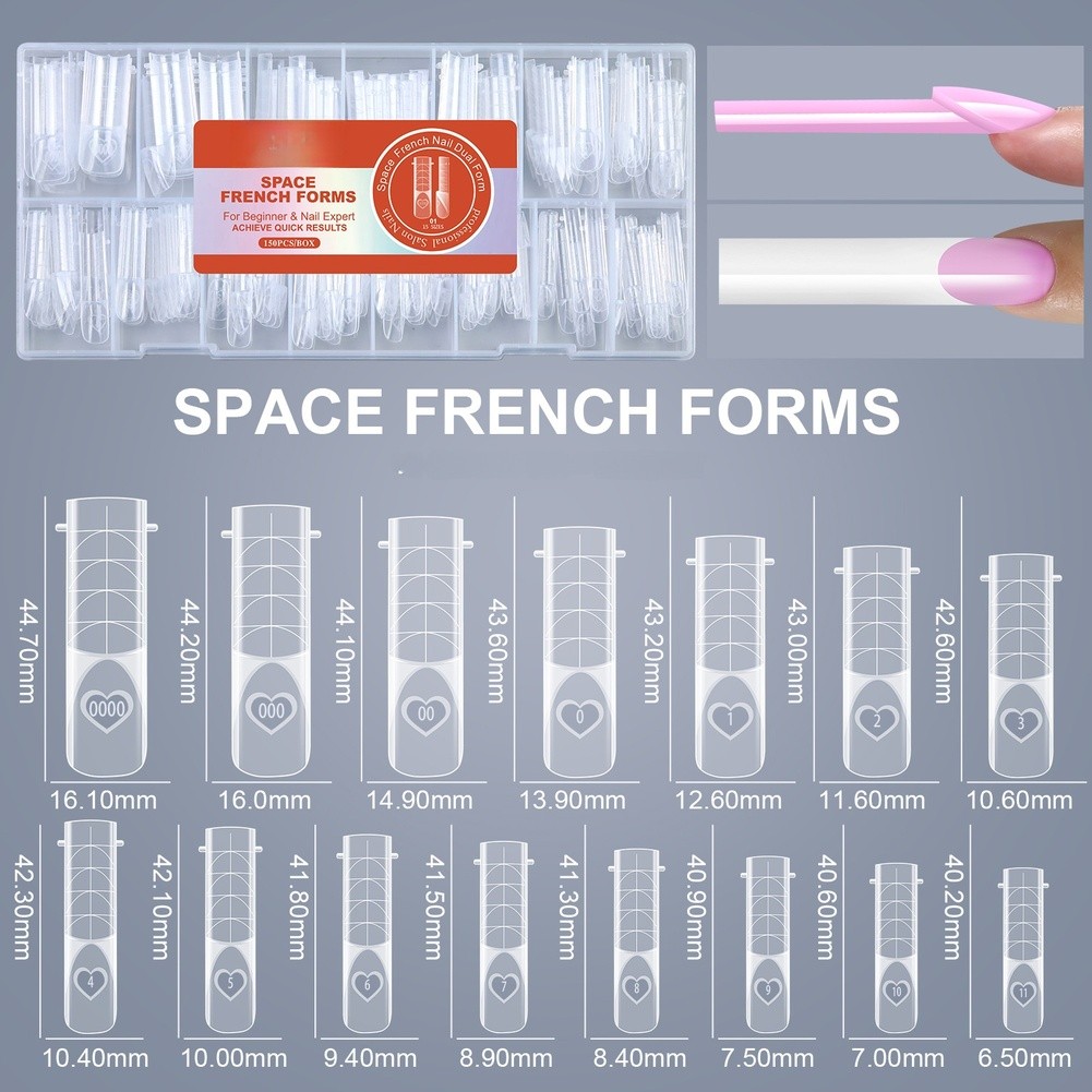 150 Transparent Acrylic Nail Forms for For FRENCH Style Nail Art 15 Sizes