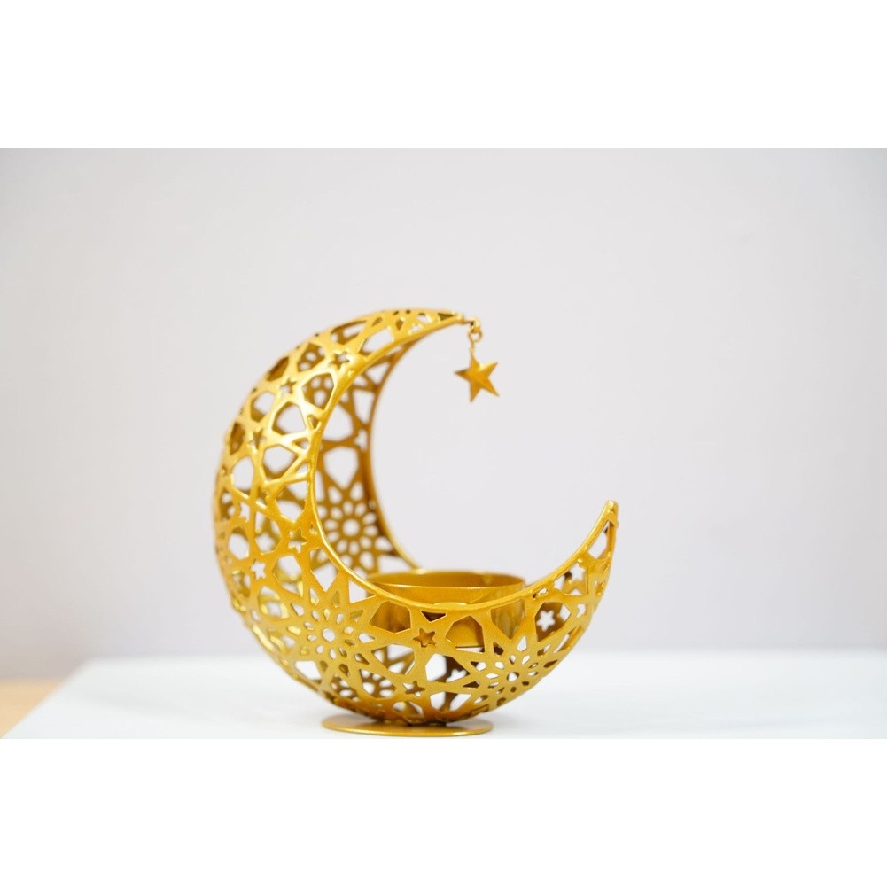 Hollow Iron Moon Candle Holder for Aromatherapy Burner Study Room Decor