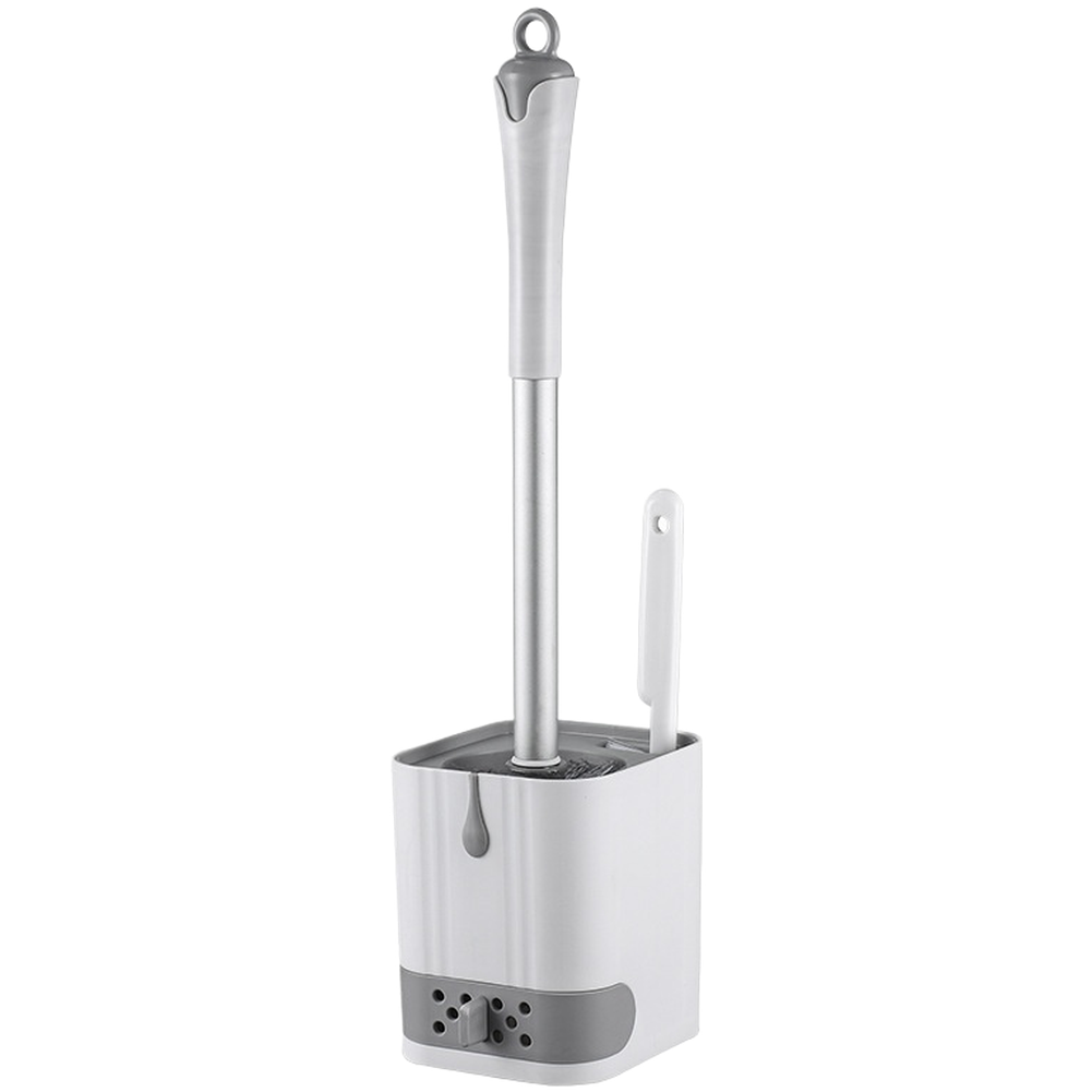 PP PET Toilet Brush Set Wall Mount Design Long Handle Detachable Water Tray