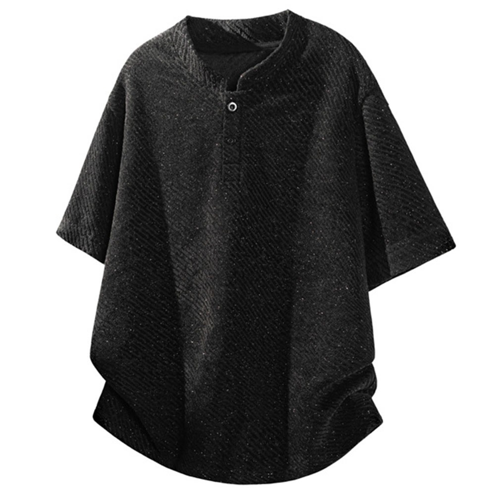 Plus Size Men&rsquo;s Hong Kong Striped T Shirt Short Sleeve For Henry Collar Top