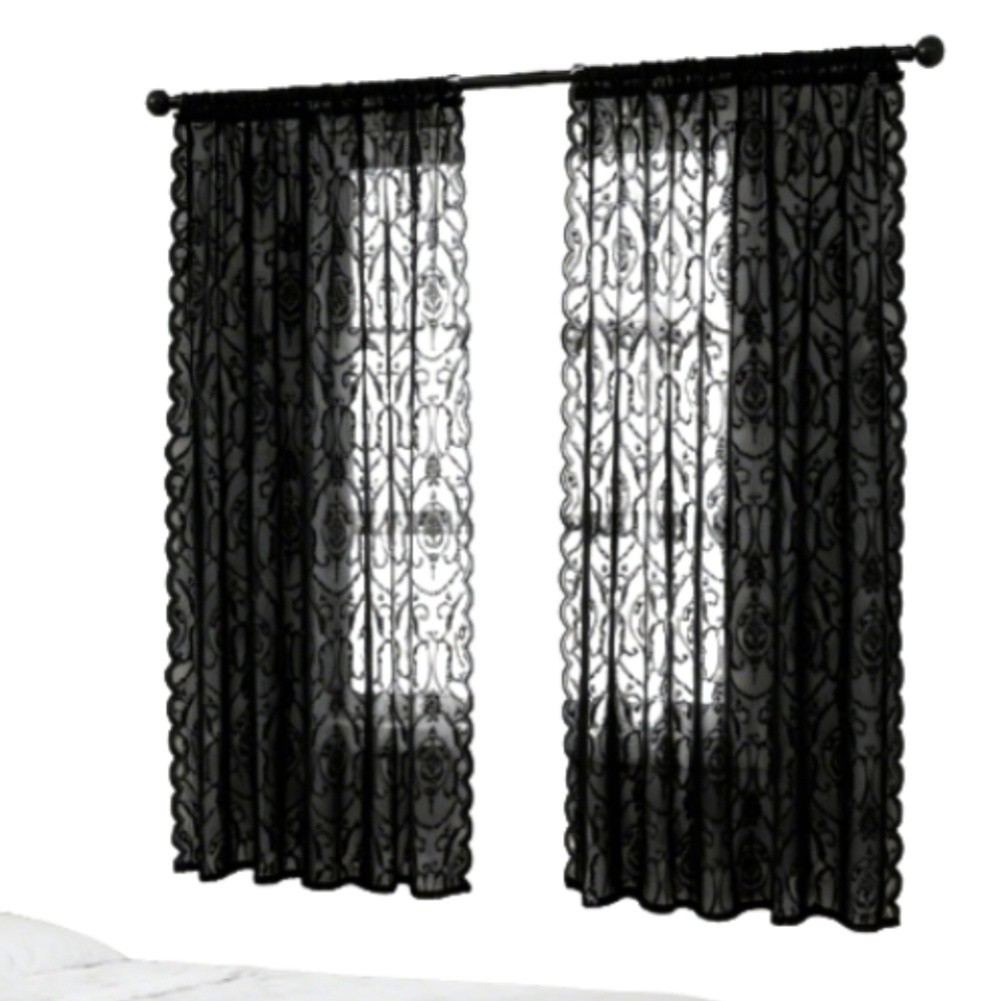 European Vintage Style Black Lace Sheer Curtains Polyester 140x100cm 140x160cm