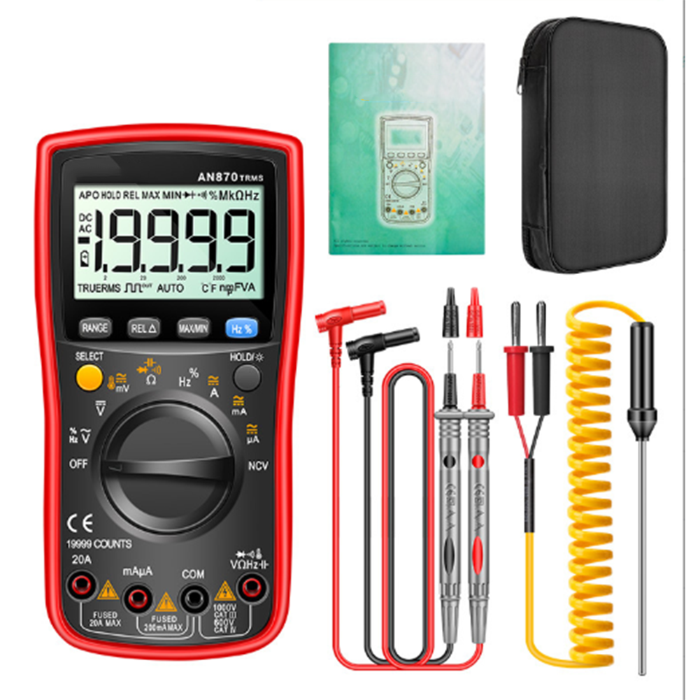 AN870 Multimeter 19999 Counts with Silicone Cover Hanging Hole for stand Support