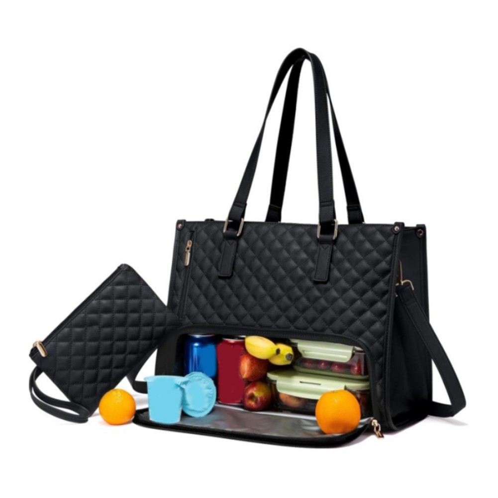 Polyester PU Leather Lunch Tote Bag for Women with 15.6 Inch Laptop Protection