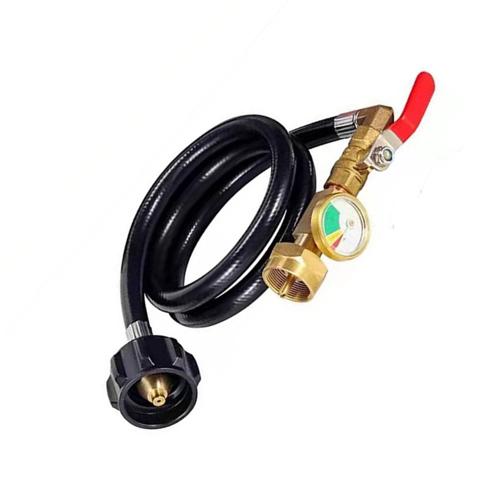 Propane Transfer Hose Adapter for 1 lb Tanks with Pressure Monitoring Gauge