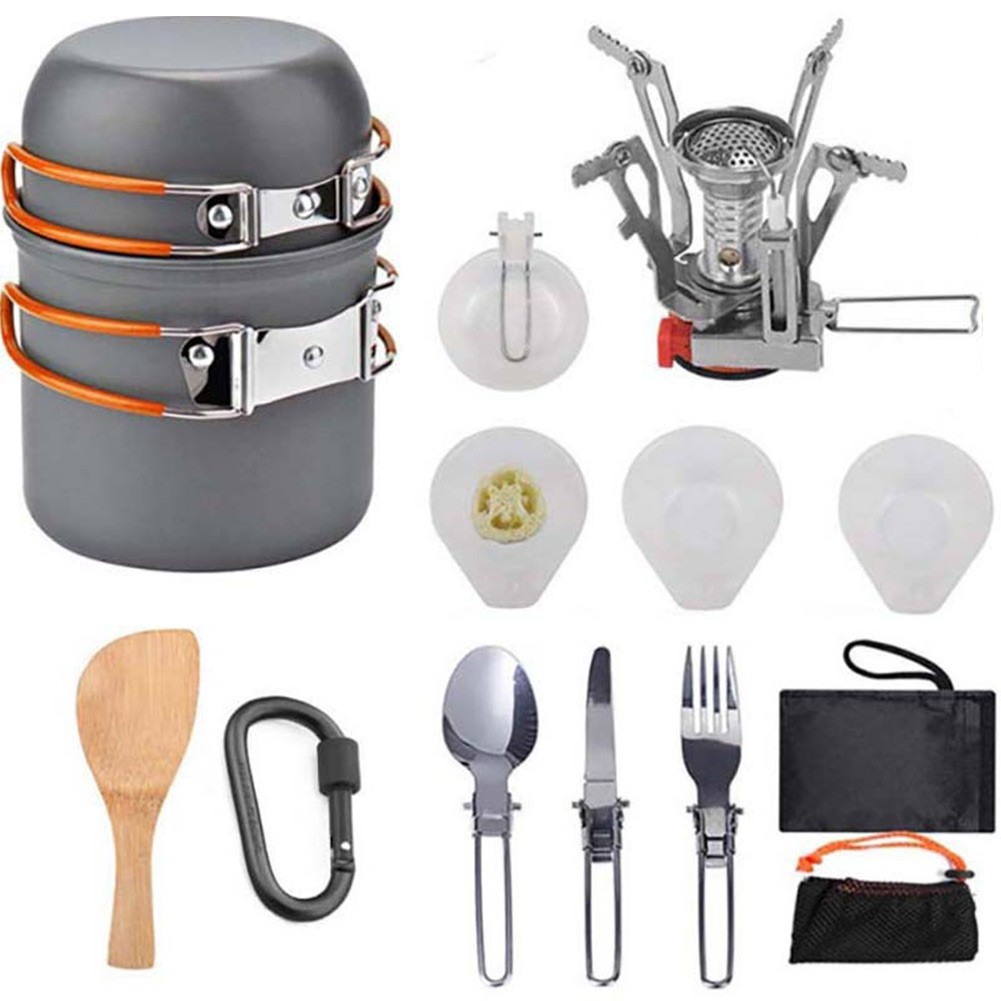 Hard Anodized Aluminum Mess Kit for Backpacking with Foldable Utensils