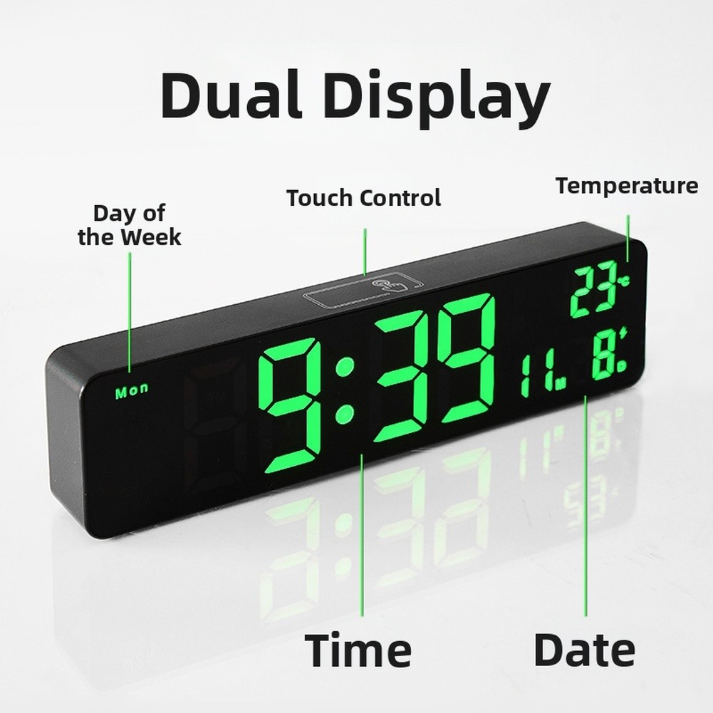 10 Inch LED Digital Clock for Wall Display Time Date Week Temp Moon Phase Alarm